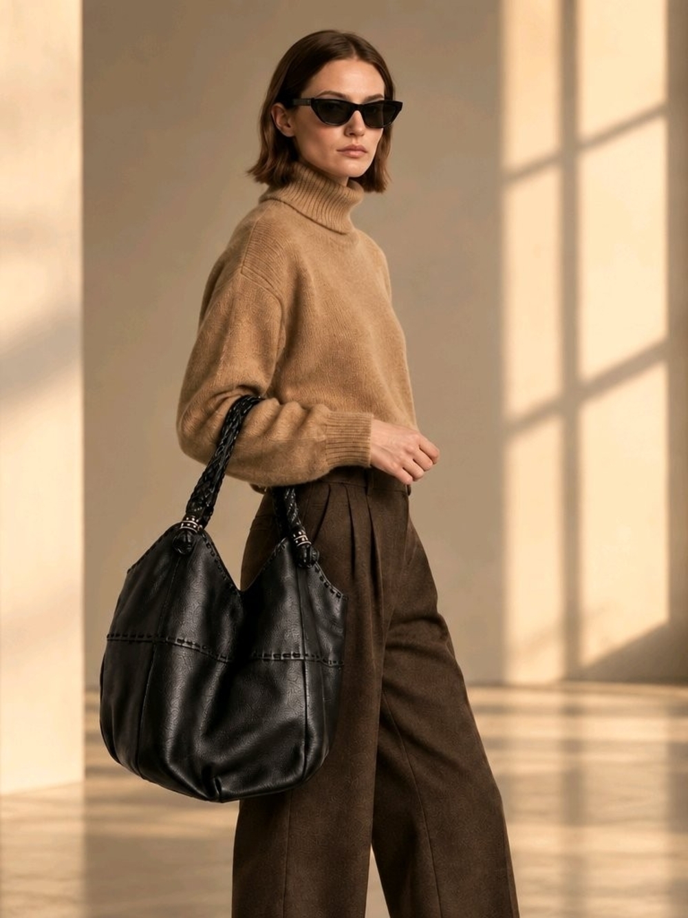 The Sak Indio Leather Hobo Bag - Black Pebbled Boho Slouchy Bucket Bag